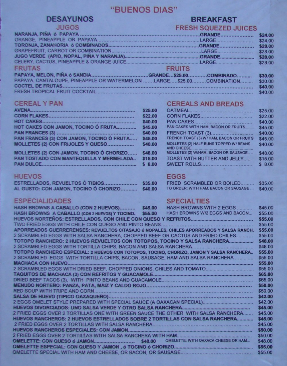 Menu Los Portales